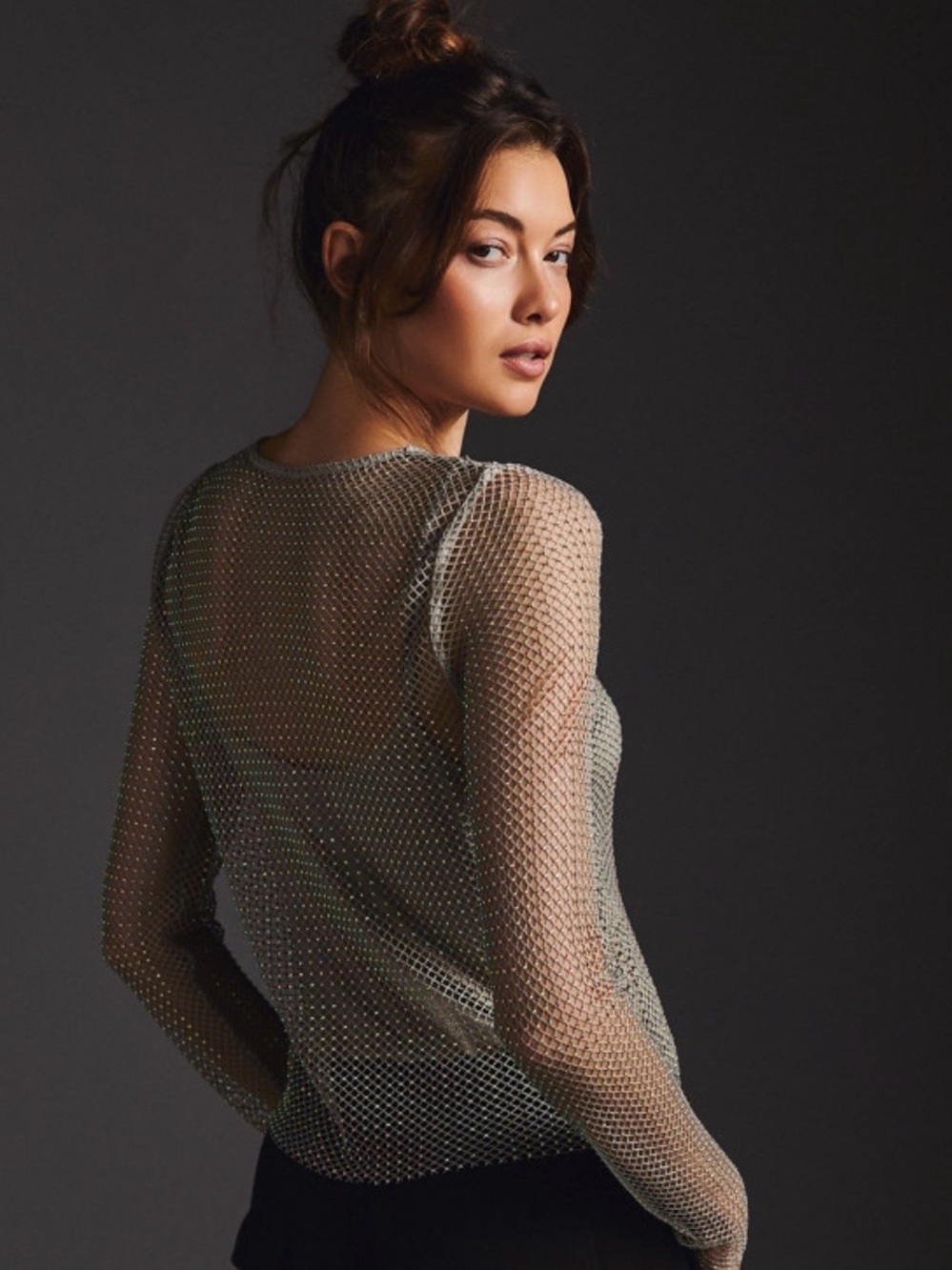 Sunday in Brooklyn Mesh Sparkle Top- Size Small- Sheer- Mermaid